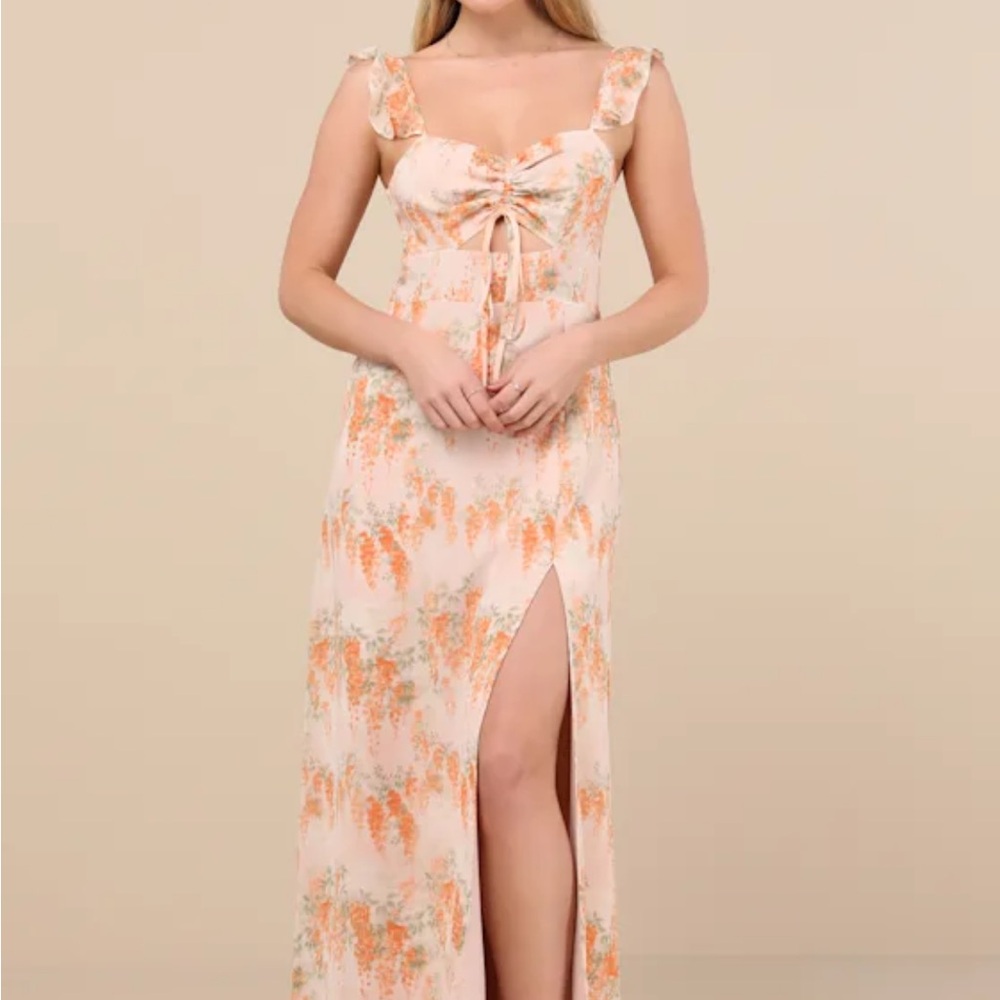 The Way to Love Orange Floral Print Ruffled Maxi Dress